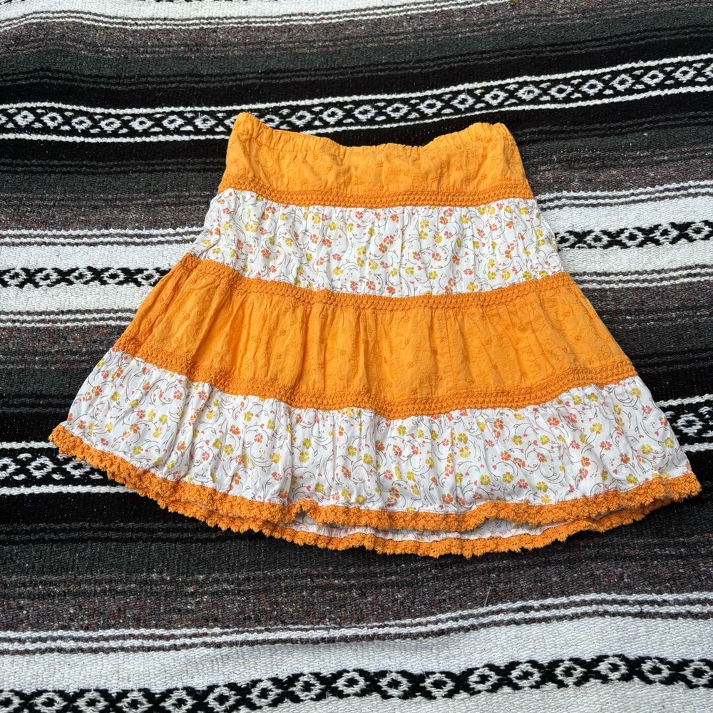 VINTAGE Y2K SONOMA ORANGE FLORAL TIERED PRAIRIE SKIRT SIZE 6X COTTAGE CORE - Picture 2 of 3